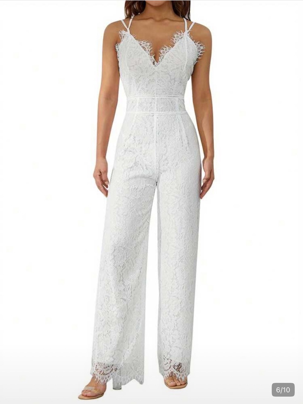 Lace V-Neck Wide-Leg Jumpsuit in White